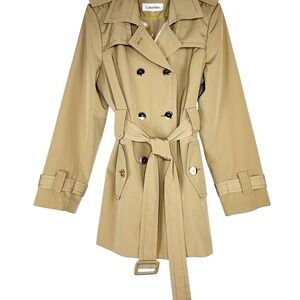 Calvin Klein Womens Tan Double Breasted Belted Trench Coat RN 54163 Size L